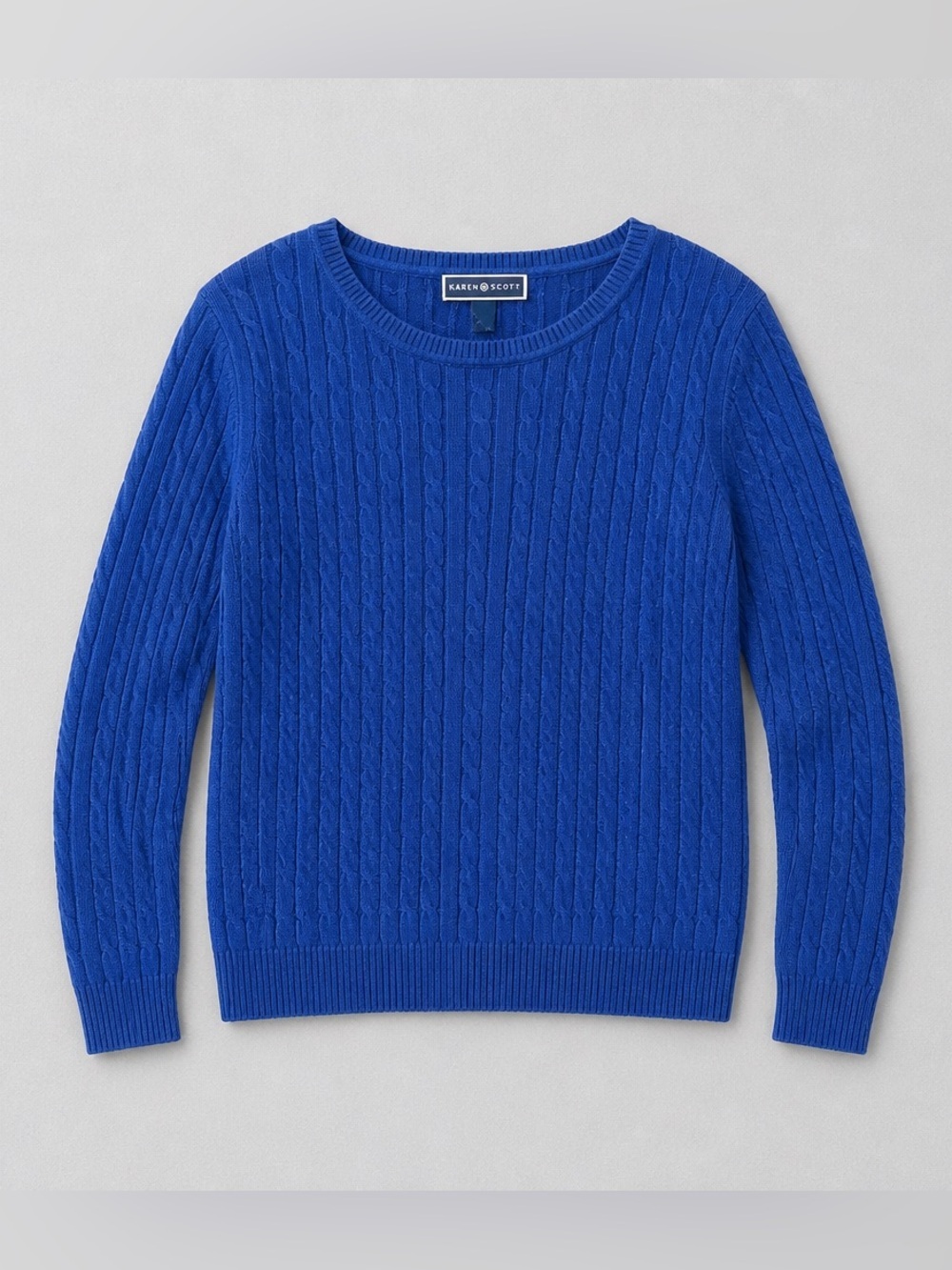 Karen Scott Bright Blue Cable Crewneck Sweater